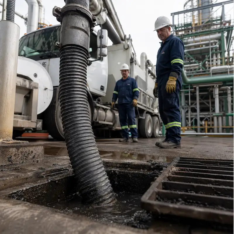 Red de drenaje pluvial y sanitario industrial con coladeras